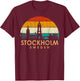 Vintage Retro Style Landscape Sun Skyline Stockholm Sweden T-Shirt - T-Shirt | Maroon