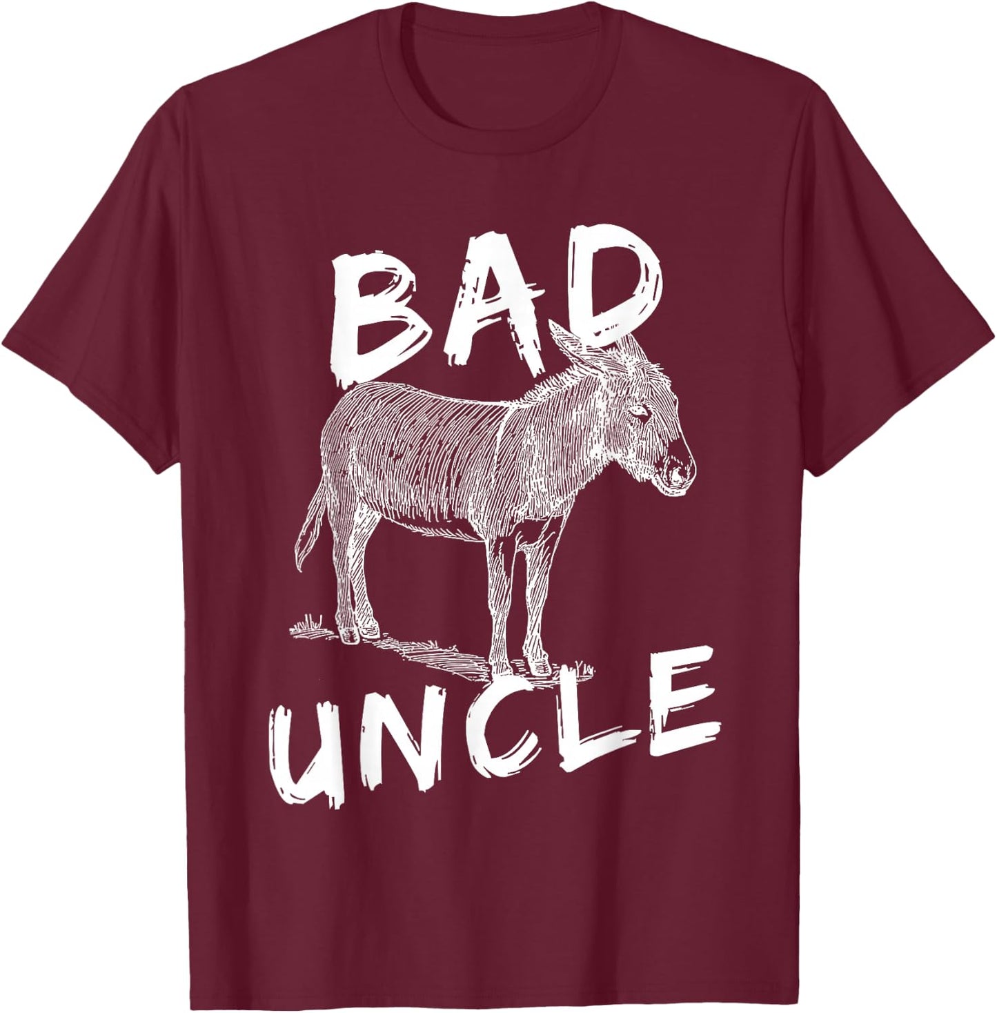 Bad Ass Uncle Donkey Graphic Design Hand Drawn Donkey Art T-Shirt - T-Shirt | Maroon