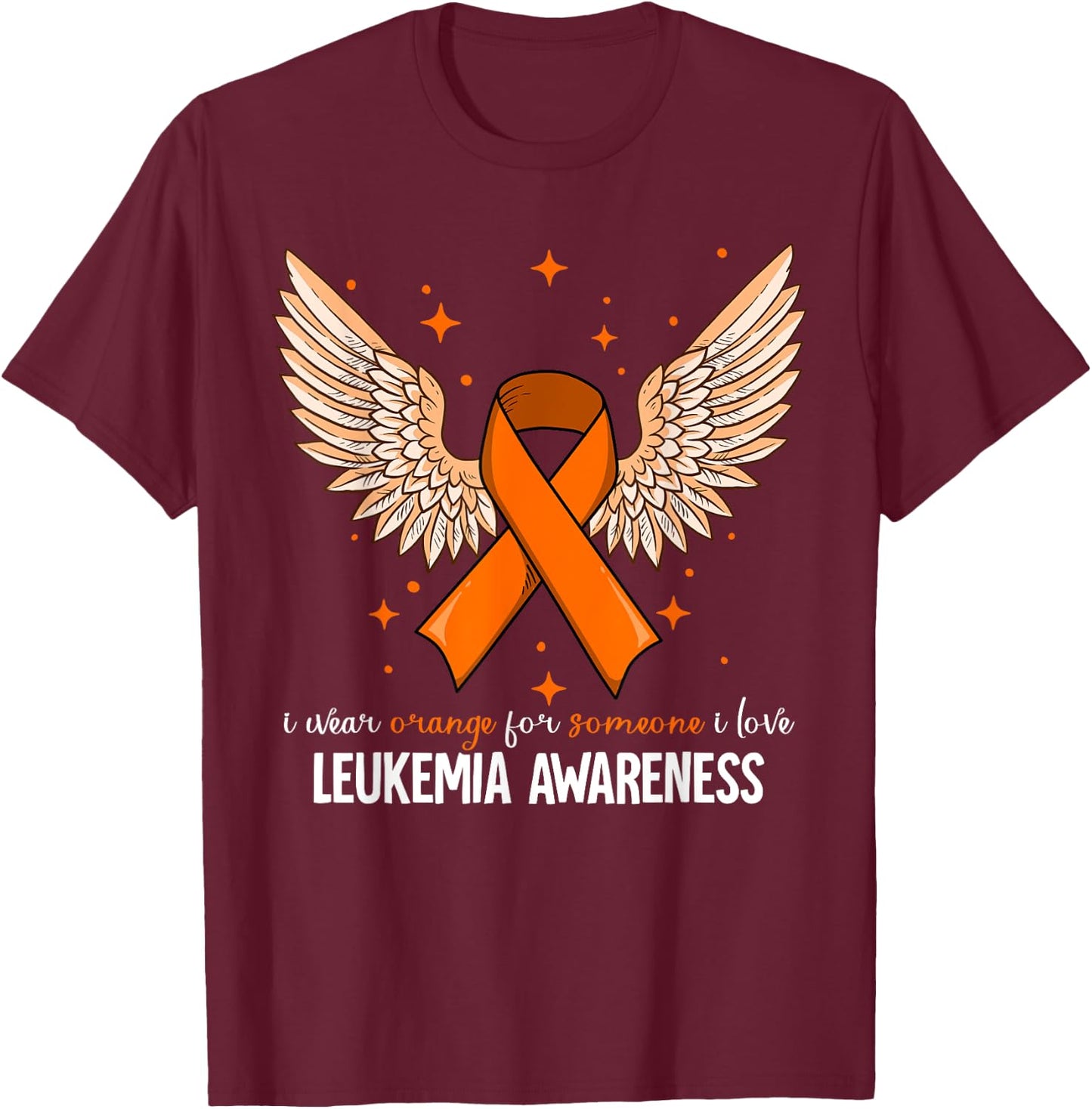 Leukemia Cancer Awareness - Black - Women's - Small - Short Sleeve - - Classic Fit - 100% Polyester - Orange Leukemia Awareness Design T-Shirt - T-Shirt | Maroon