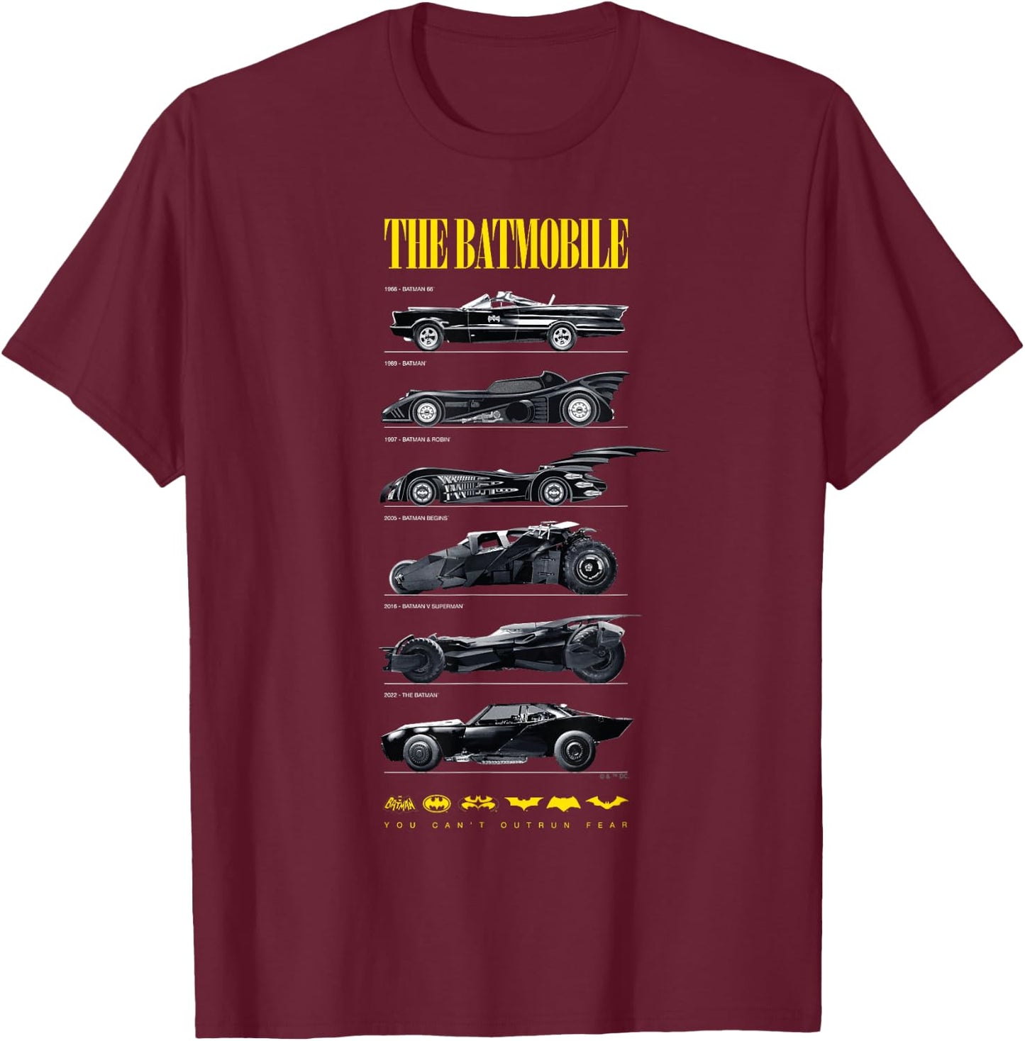 Batman 85th Anniversary Batmobile on Dark T-Shirt - T-Shirt | Maroon