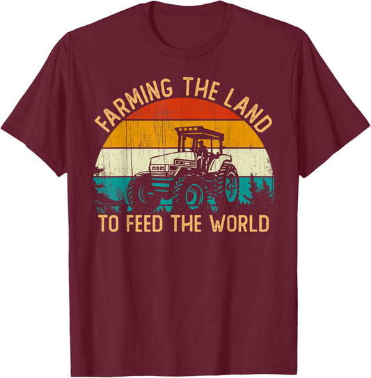Vintage Retro Farming the land to feed the World Tractor T-Shirt - T-Shirt | Maroon