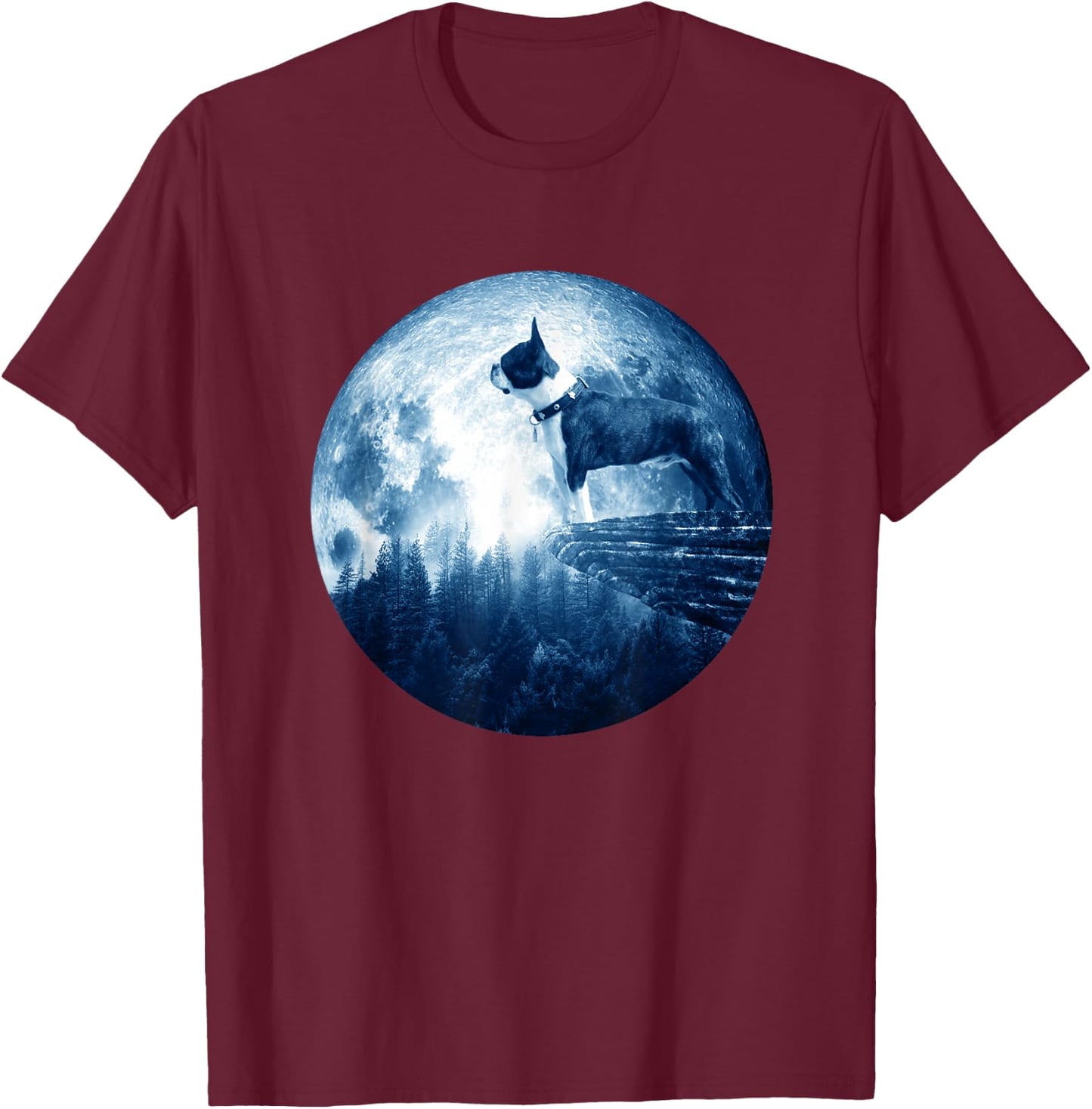 Boston Terrier Dog Moon Dog Mom Dad Women Men Dog Lovers T-Shirt - T-Shirt | Maroon