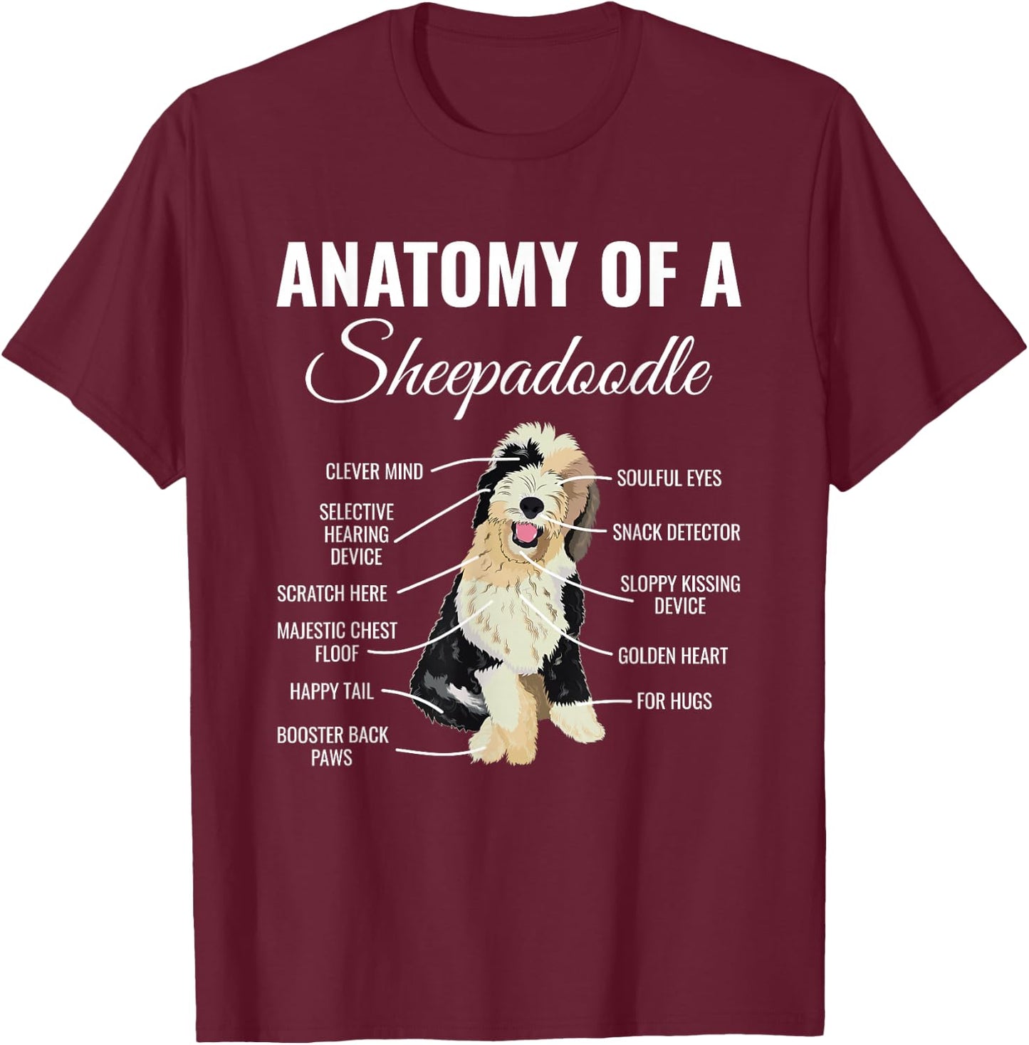 Sheepadoodle Doodle Dog T-Shirt - T-Shirt | Maroon