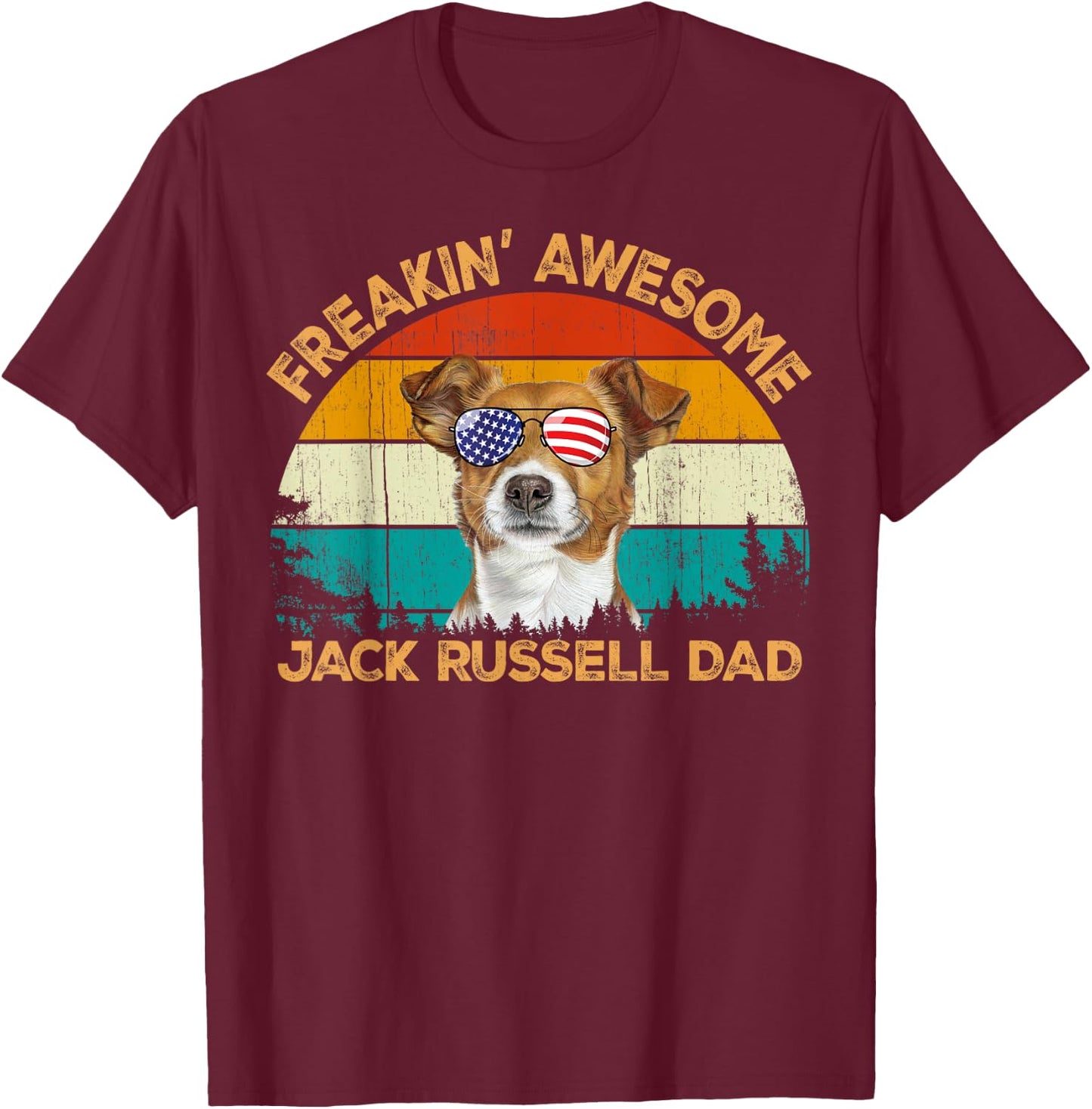 Vintage Retro Usa Flag Freaking JackRussell Terrier Dad T-Shirt - T-Shirt | Maroon