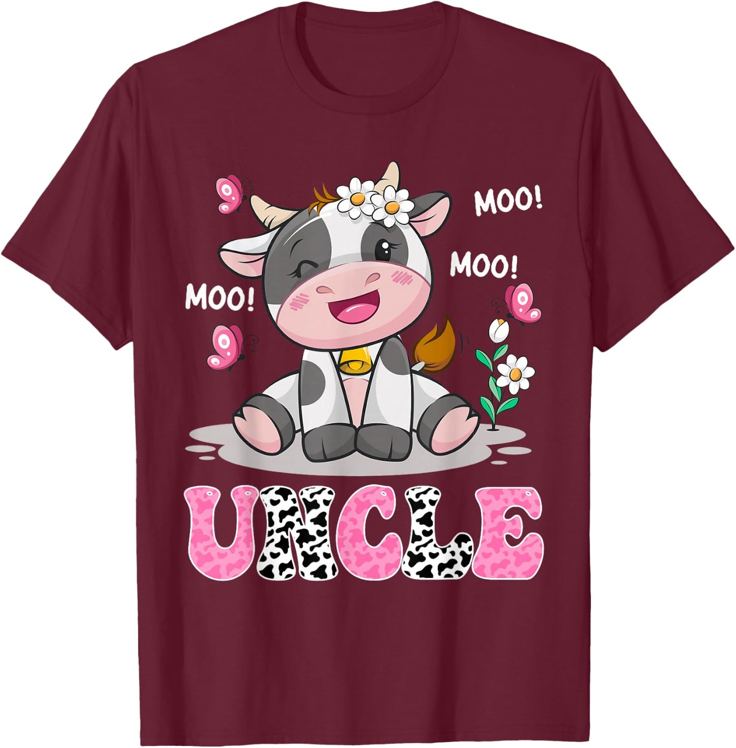 Uncle Cute Cow Moo Moo Farmer Birthday Family Matching T-Shirt - T-Shirt | Maroon