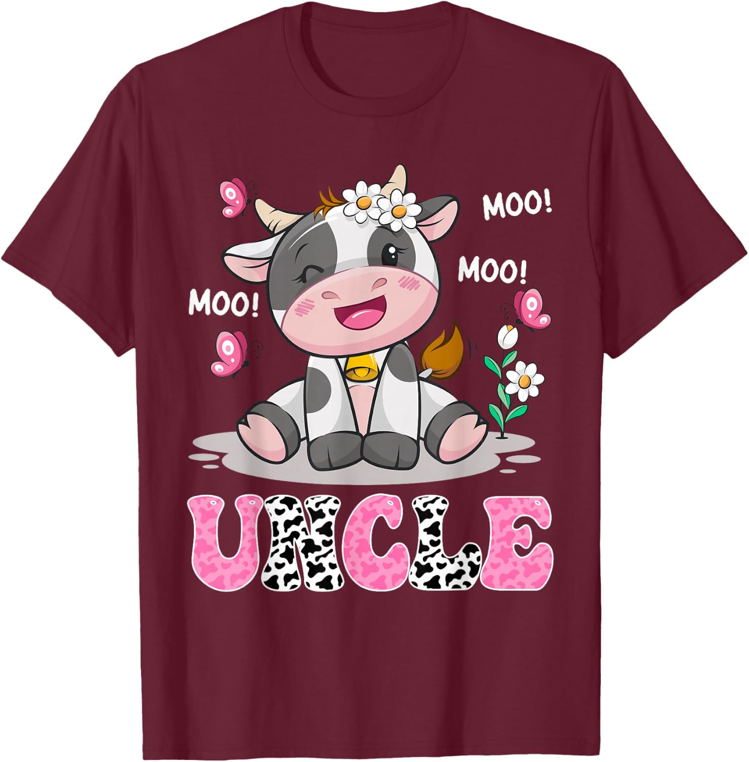Uncle Cute Cow Moo Moo Farmer Birthday Family Matching T-Shirt - T-Shirt | Maroon