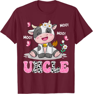 Uncle Cute Cow Moo Moo Farmer Birthday Family Matching T-Shirt - T-Shirt | Maroon