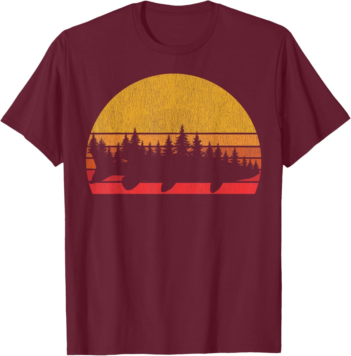 Musky Fishing Retro Muskie Forest Treeline - Fisherman T-Shirt - T-Shirt | Maroon