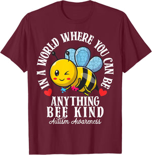 Funny Autism Awareness Bee Kind Autistic Cute Autism Be Kind T-Shirt - T-Shirt | Maroon