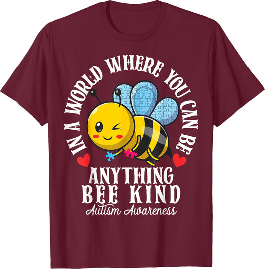 Funny Autism Awareness Bee Kind Autistic Cute Autism Be Kind T-Shirt - T-Shirt | Maroon