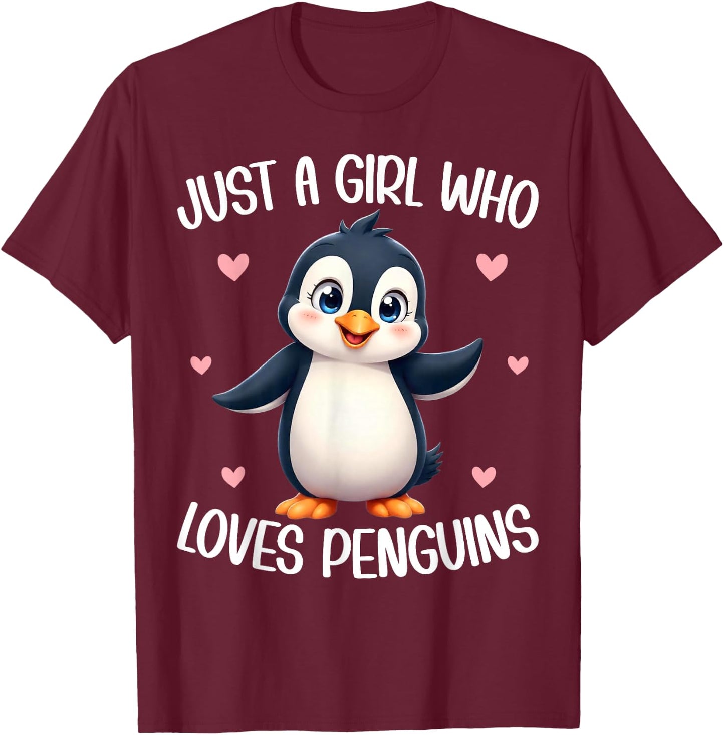 Just A Girl Who Loves Penguins Kids Girls Cute Penguin Lover T-Shirt - T-Shirt | Maroon