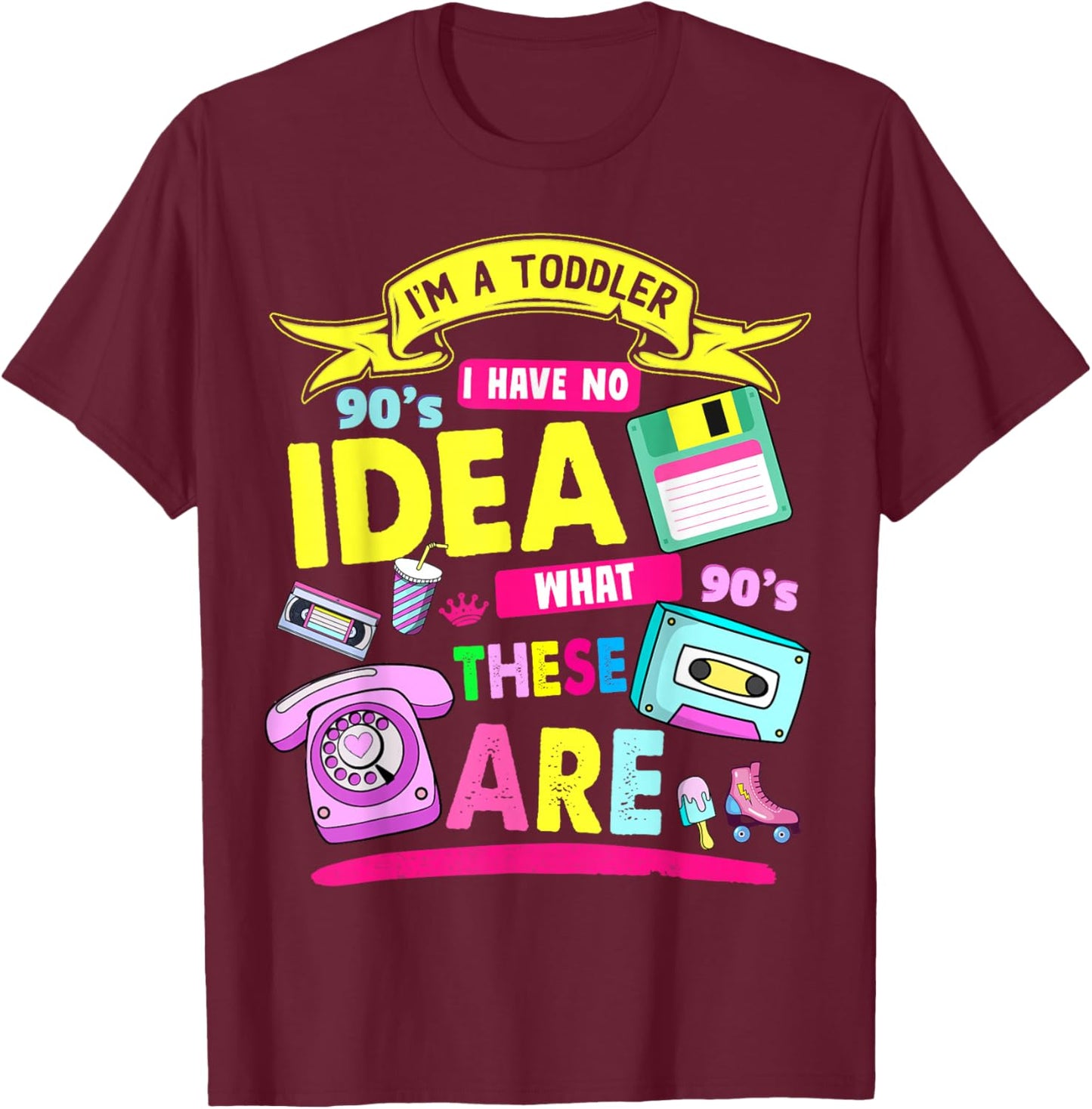 90s Outfit Ideas for Toddlers & 90s Theme Children 90s Nostalgia , black T-Shirt - T-Shirt | Maroon