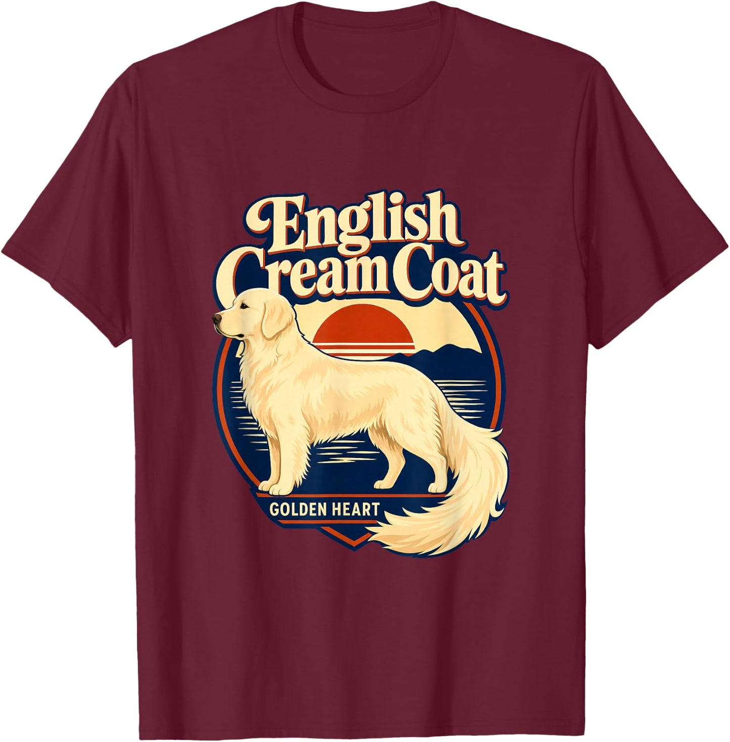 English Cream Golden Retriever, Golden Heart T-Shirt - T-Shirt | Maroon