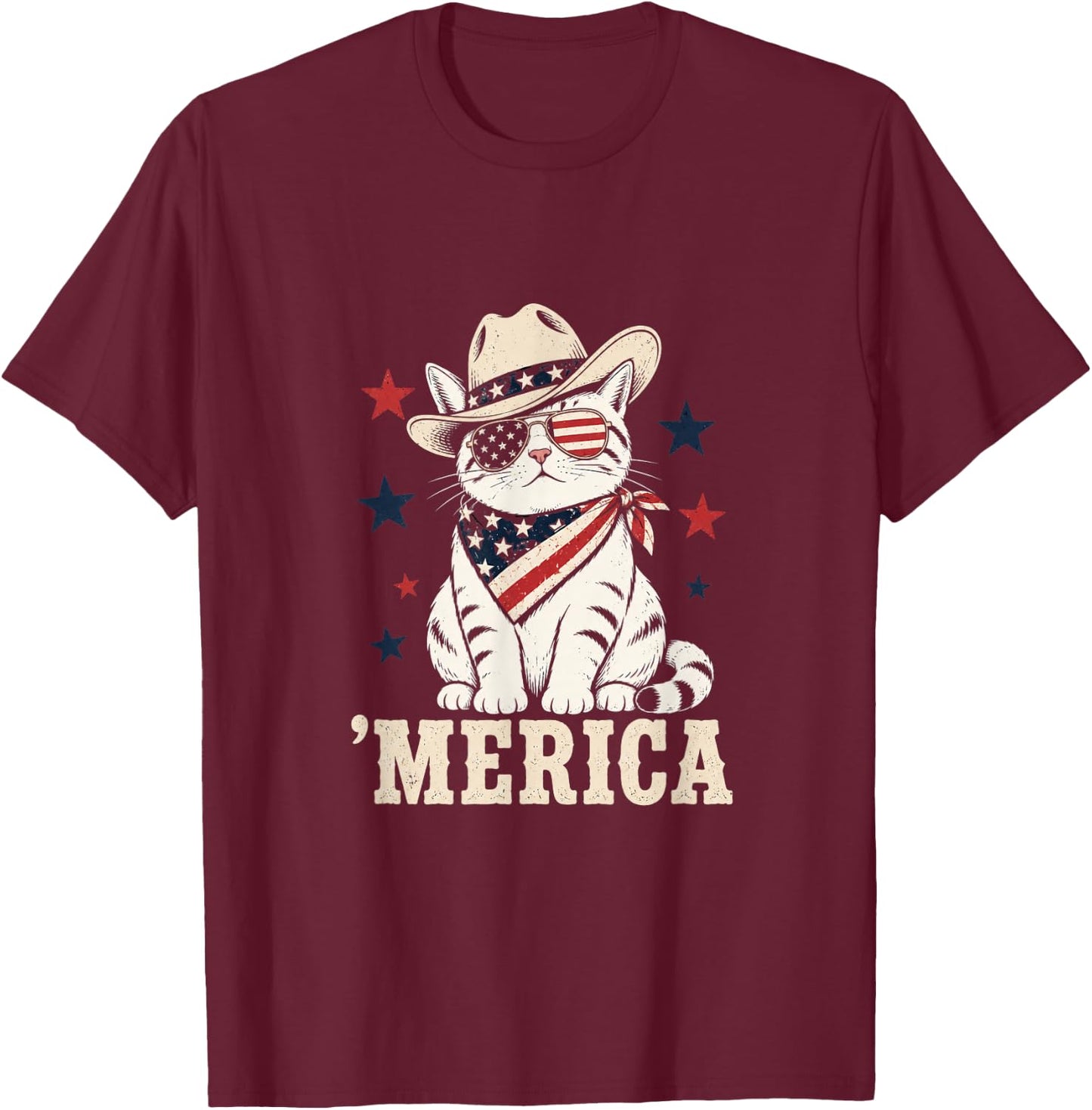 USA Merica Cat 4th of July Funny Patriotic T-Shirt - T-Shirt | Maroon