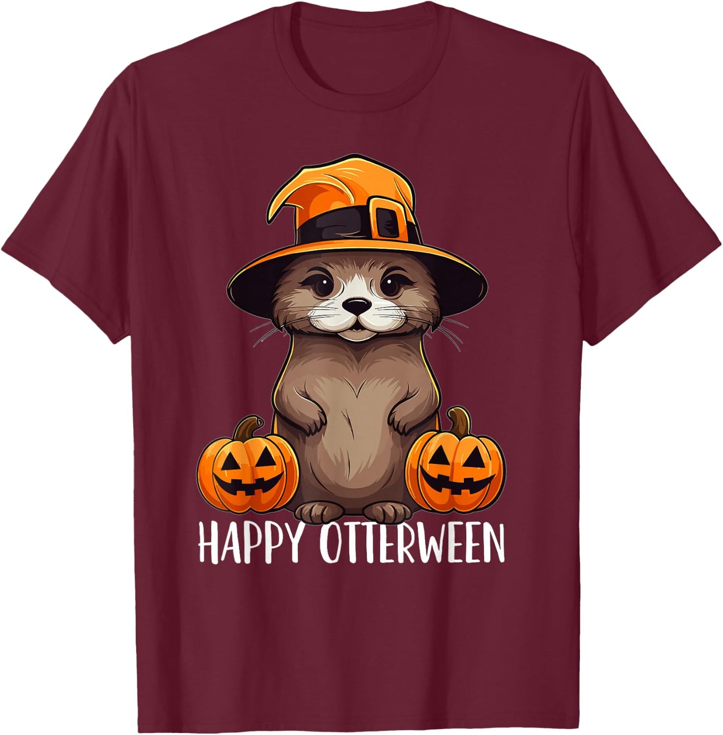 Happy Otterween Cute Sea Otter Halloween Hat Costume Kids T-Shirt - T-Shirt | Maroon