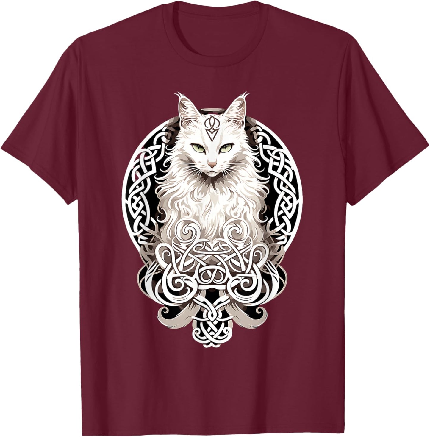 Celtic Knot Cat Wiccan Wicca Animal Pagan Nordic Witch , Black, S T-Shirt - T-Shirt | Maroon