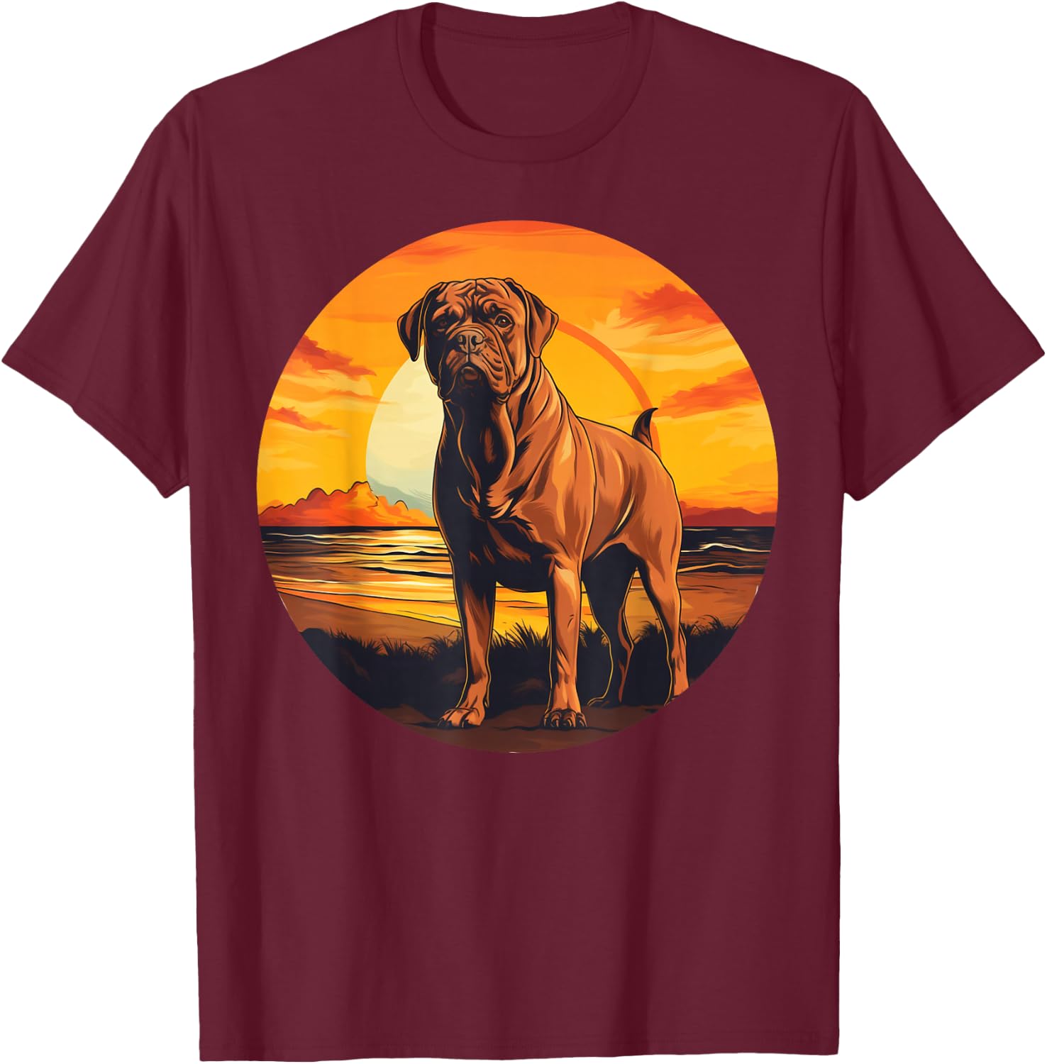 Retro Vintage Dogue de Bordeaux Dog Sunset French Mastiff T-Shirt - T-Shirt | Maroon