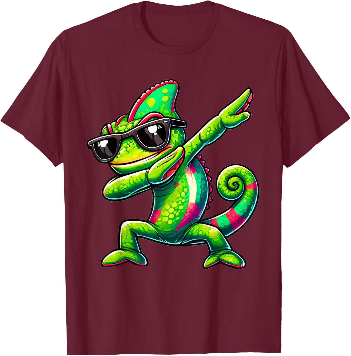Dabbing Chameleon Funny Chameleon Gift Chameleon , black T-Shirt - T-Shirt | Maroon