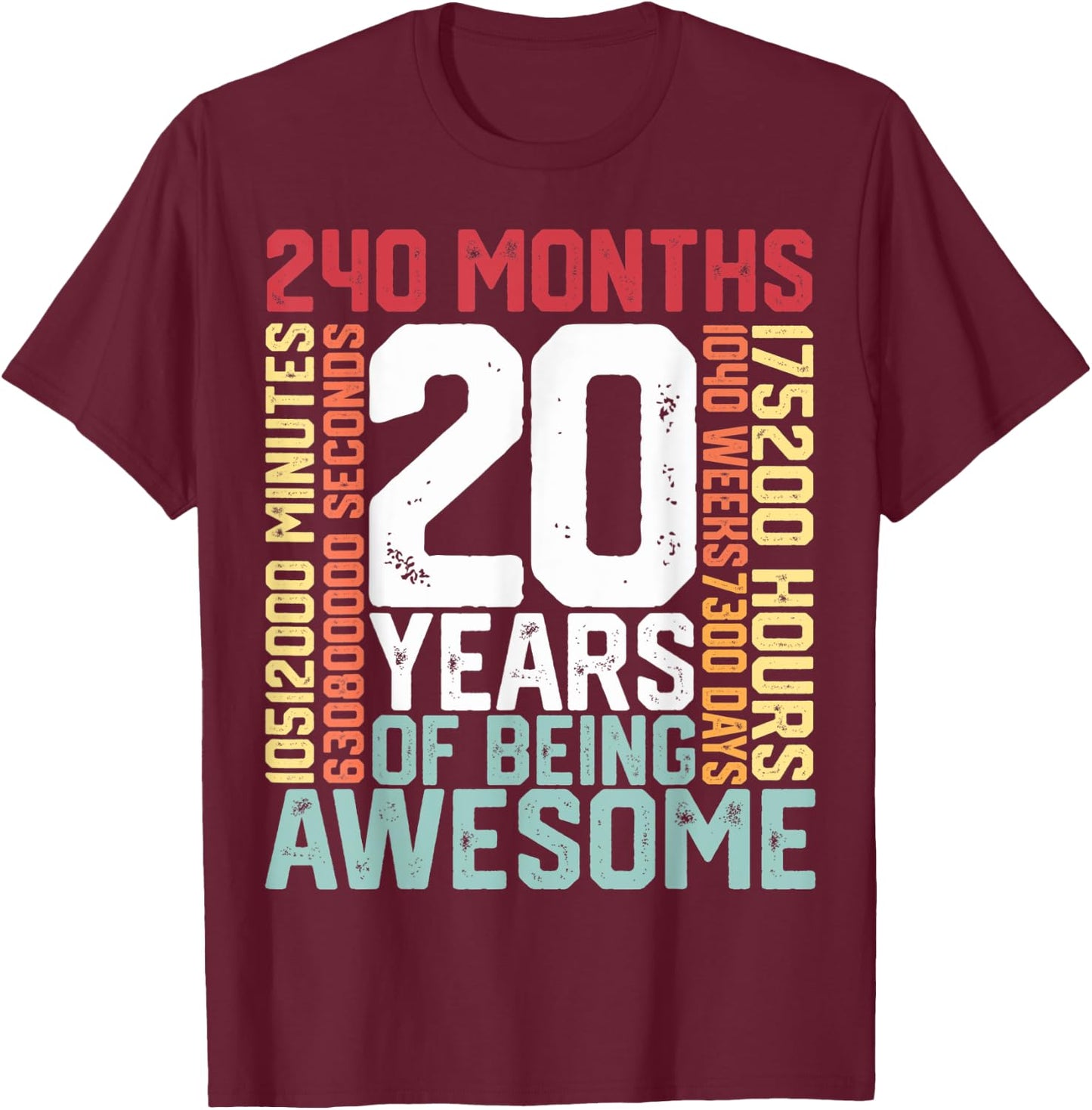 20 years of being Awesome Months weeks days special birthday T-Shirt - T-Shirt | Maroon