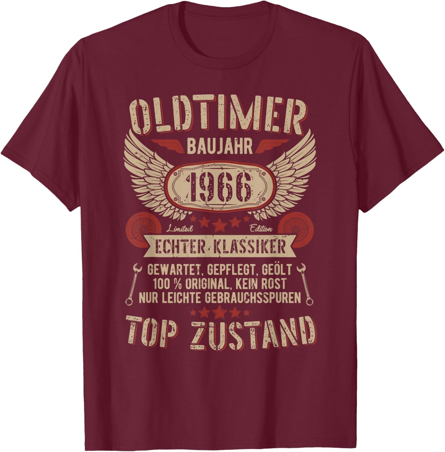 Oldtimer Baujahr 1966 Geboren Vintage Birthday Retro T-Shirt - T-Shirt | Maroon