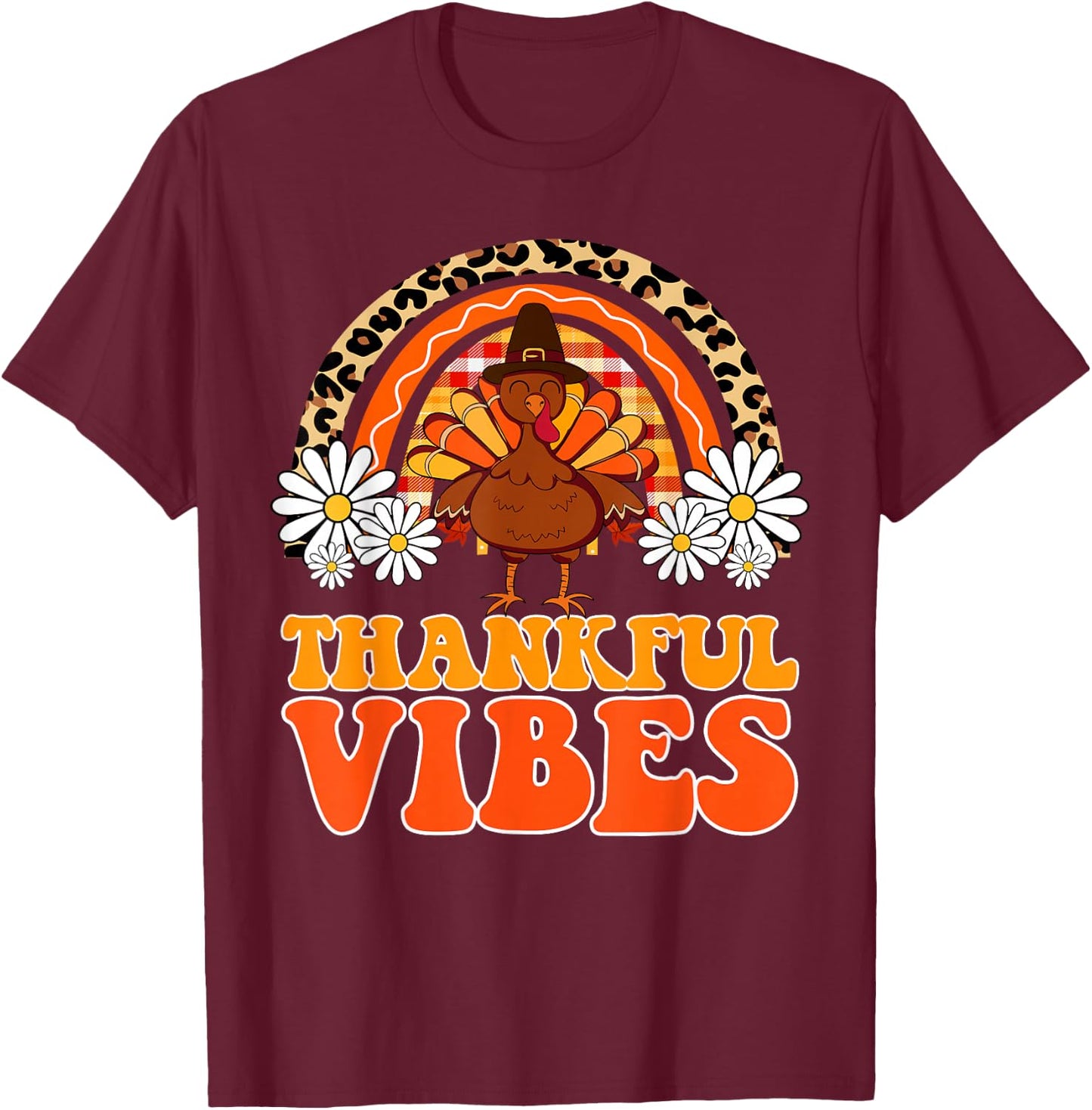 Thankful Vibes Turkey Rainbow Funny Retro Thanksgiving Women T-Shirt - T-Shirt | Maroon