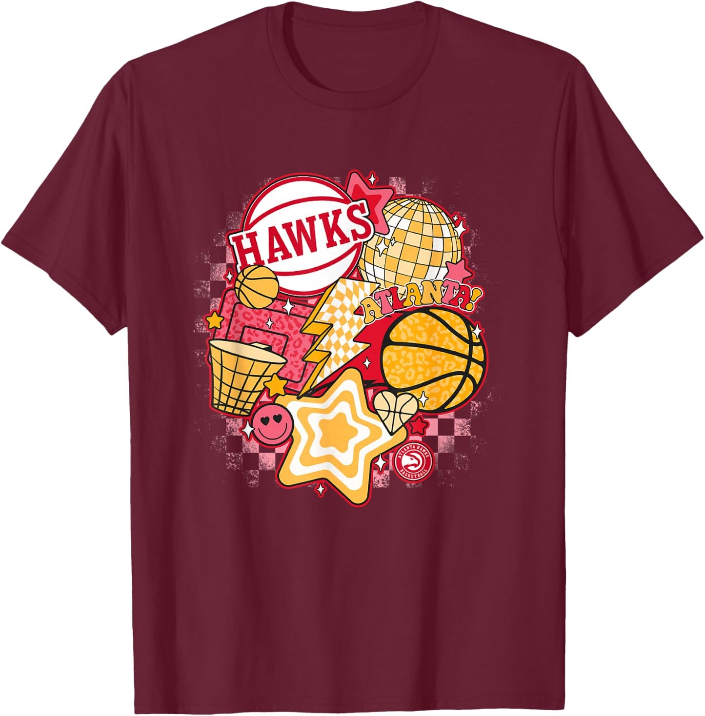 NBA Atlanta Hawks Psychedelic Basketball Collage T-Shirt - T-Shirt | Maroon