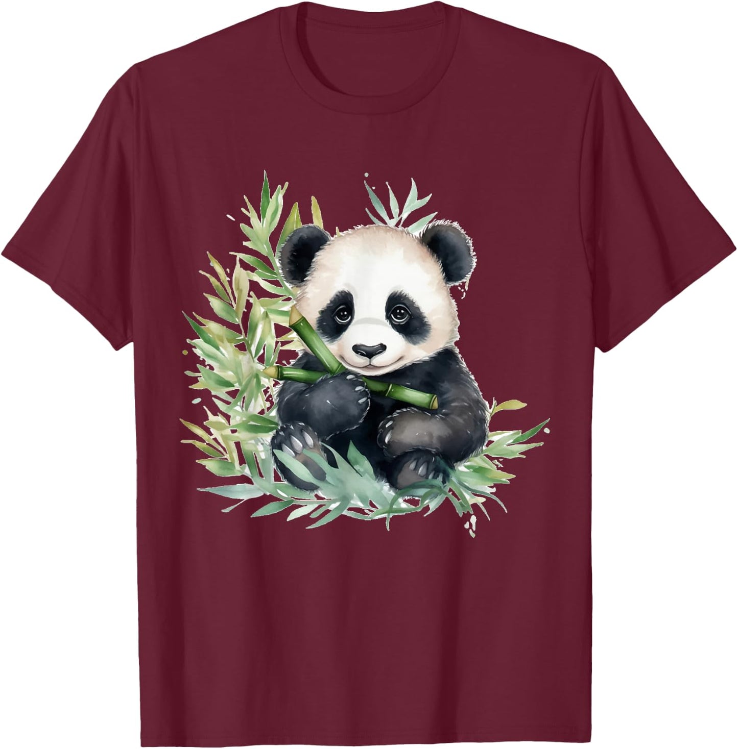 Watercolor Panda , Small, Black T-Shirt - T-Shirt | Maroon