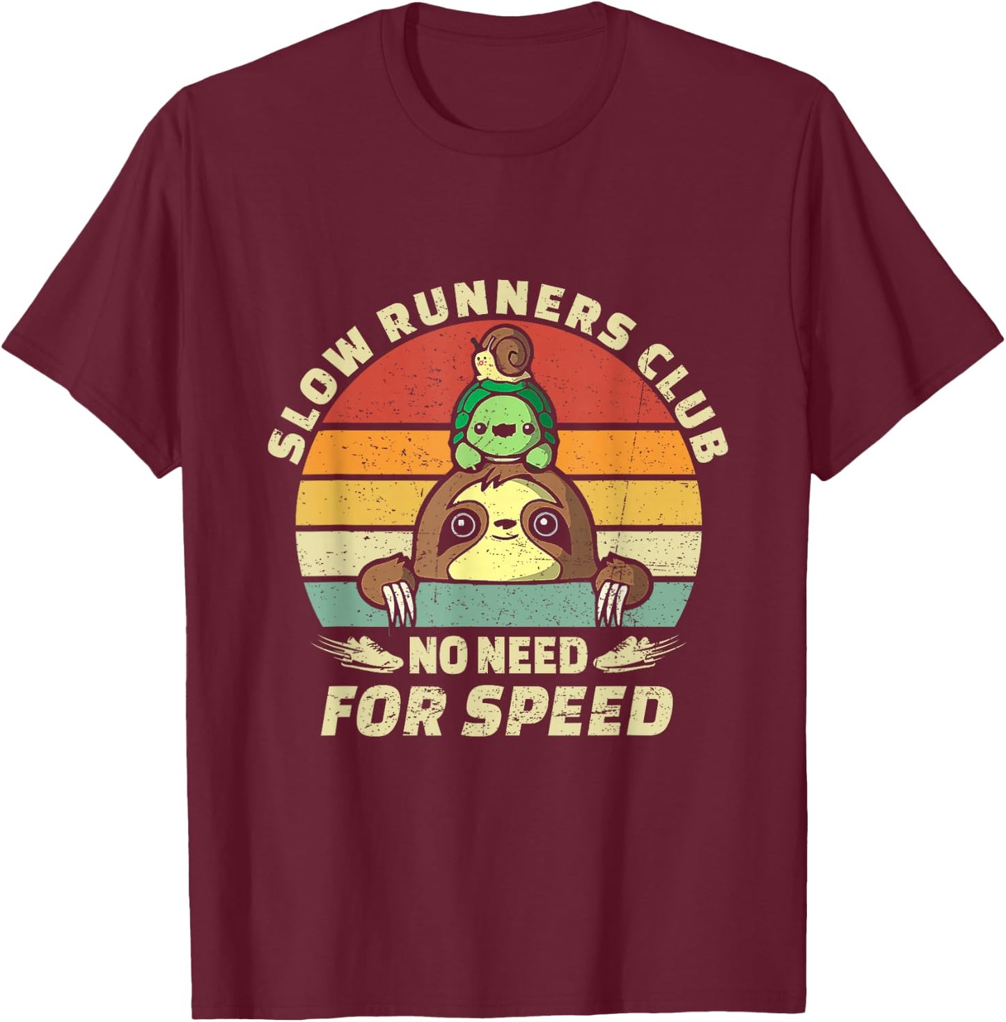 Vintage Retro Funny Sloth Running Team Slow Runners Club T-Shirt - T-Shirt | Maroon