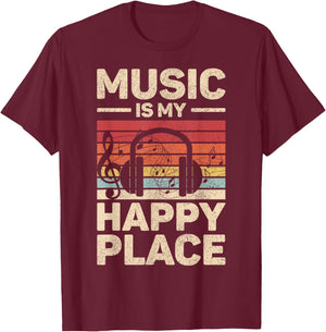 Music Is My Happy Place Musician Outfit EDM Music Lovers DJ T-Shirt - T-Shirt | Maroon