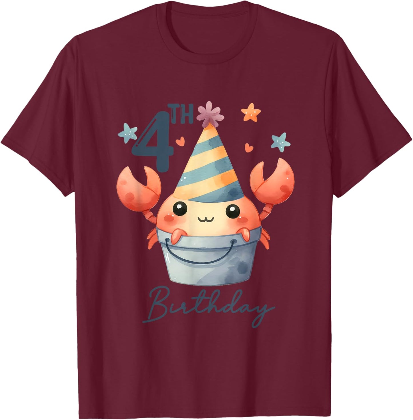 4th Birthday 4 Years Old Crab Crustacean Beach Seafood Kids T-Shirt - T-Shirt | Maroon