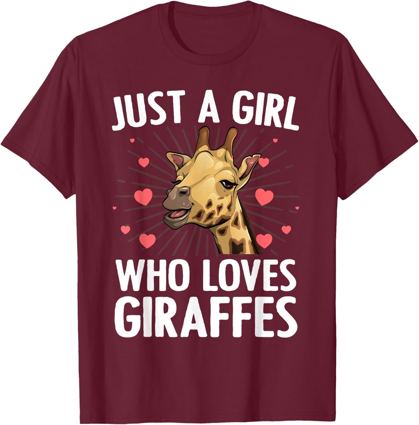 Funny Giraffe Design Girls Safari Giraffe Lovers T-Shirt - T-Shirt | Maroon