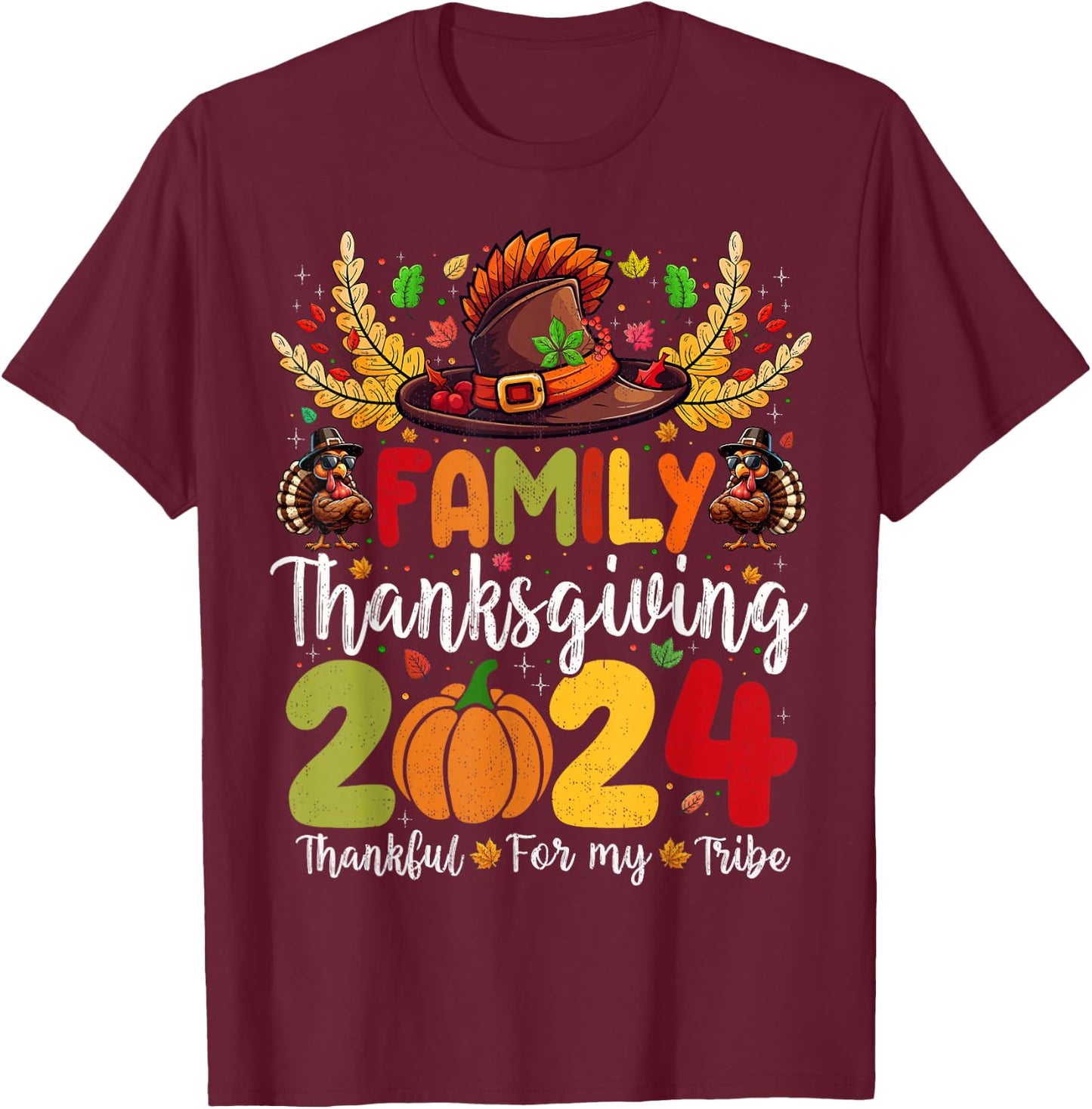 Family Thanksgiving 2024 Thankful For My Tribe Group Autumn T-Shirt - T-Shirt | Maroon