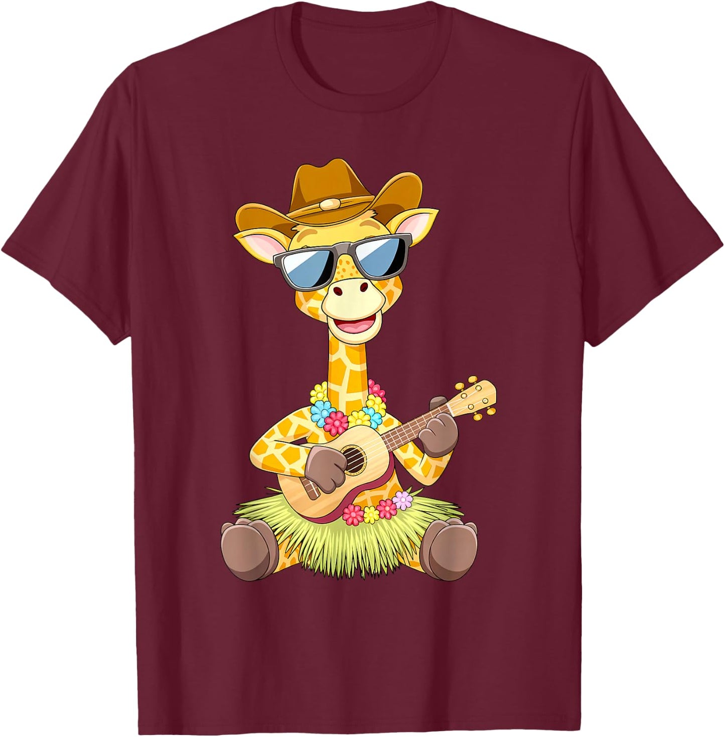 Giraffe Ukulele Luau Cute Funny Hawaii Zoo Animal T-Shirt - T-Shirt | Maroon