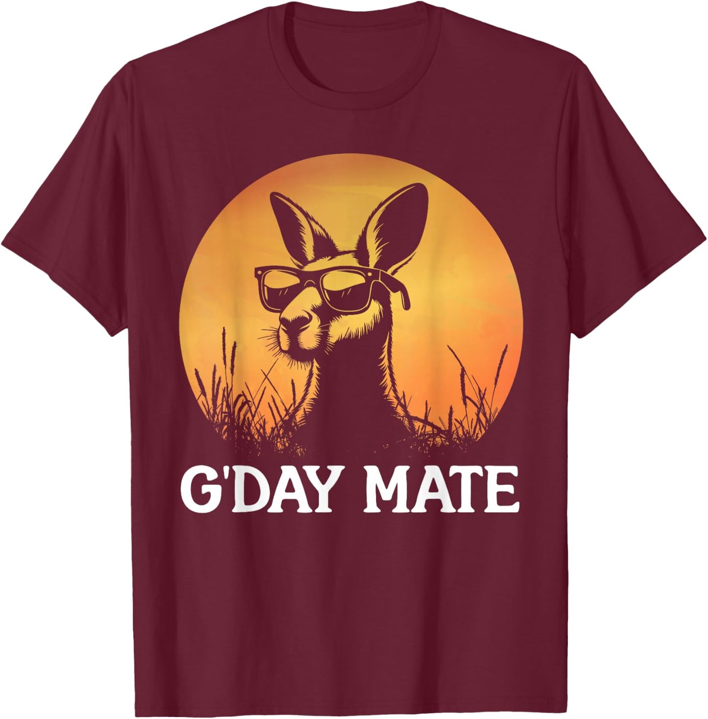 Funny Kangaroo With Sunglasses Sunset Australia G'Day Mate T-Shirt - T-Shirt | Maroon