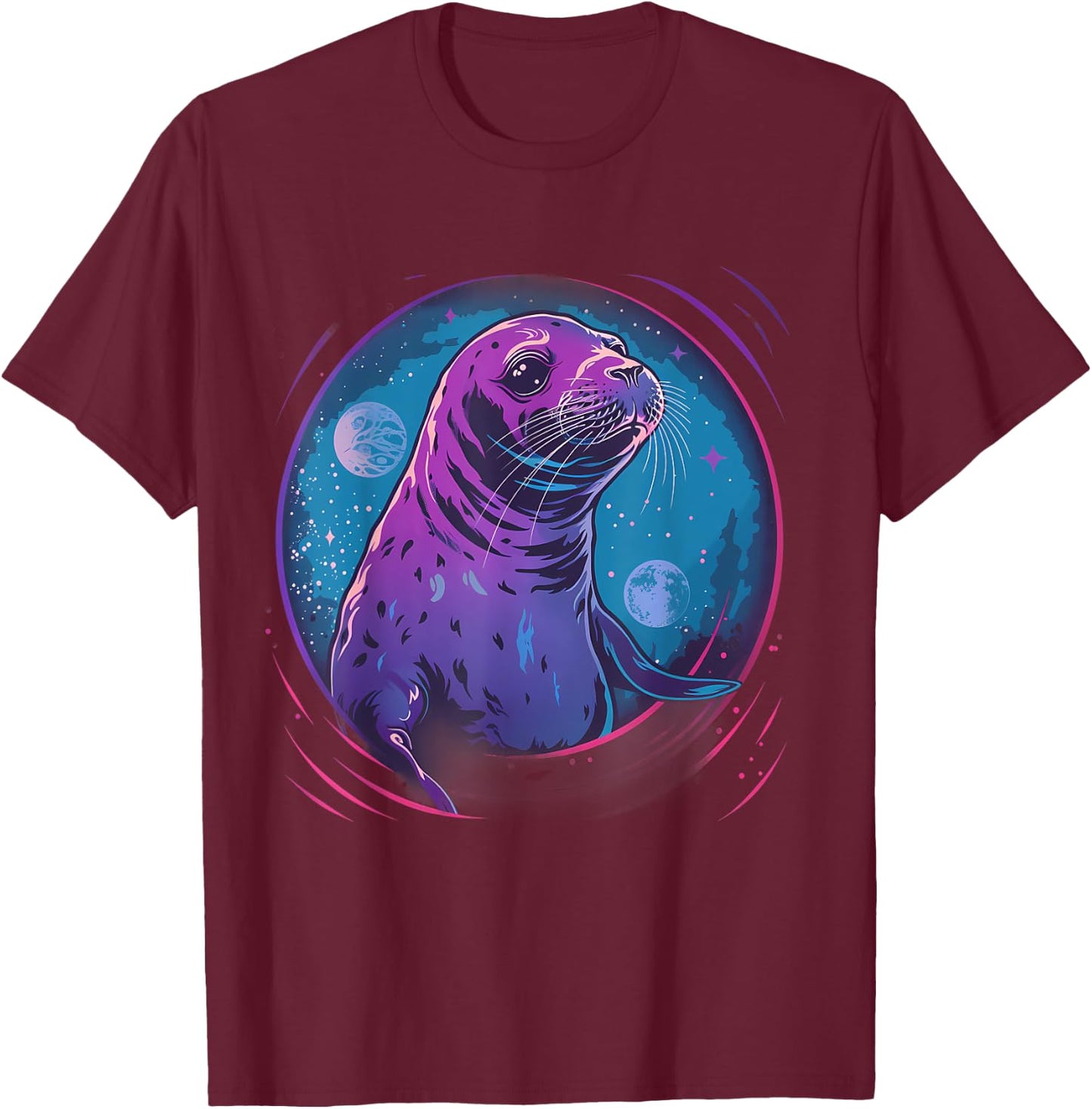 Seal Sea Ocean Animal Lover Artwork Motif Marine Mammal T-Shirt - T-Shirt | Maroon