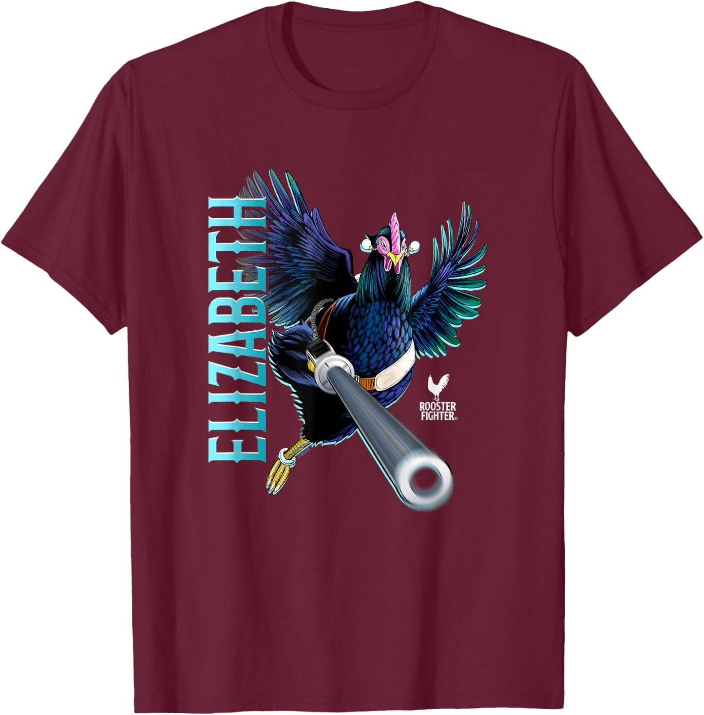 Rooster Fighter Elizabeth Battle Ready Attack T-Shirt - T-Shirt | Maroon