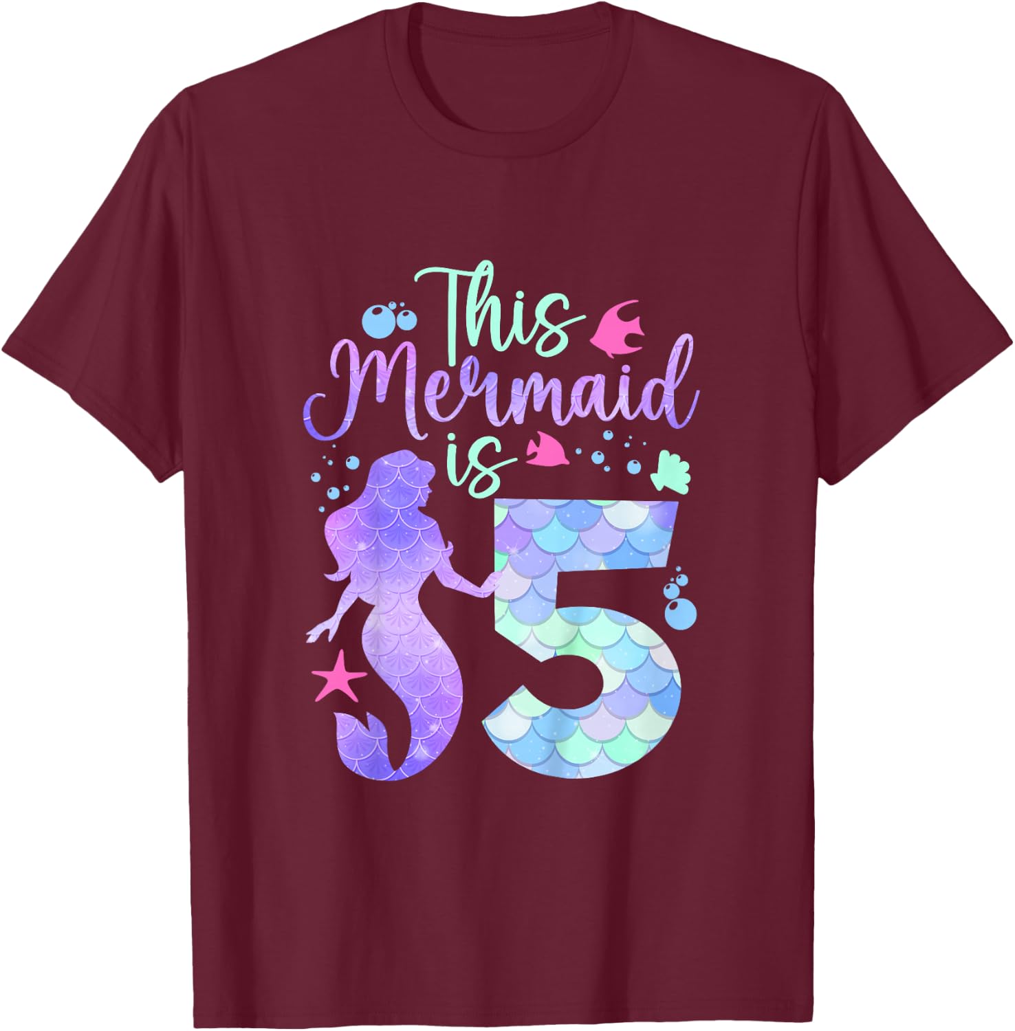 Kids This Mermaid is 5 Birthday Girls Mermaid T-Shirt - T-Shirt | Maroon