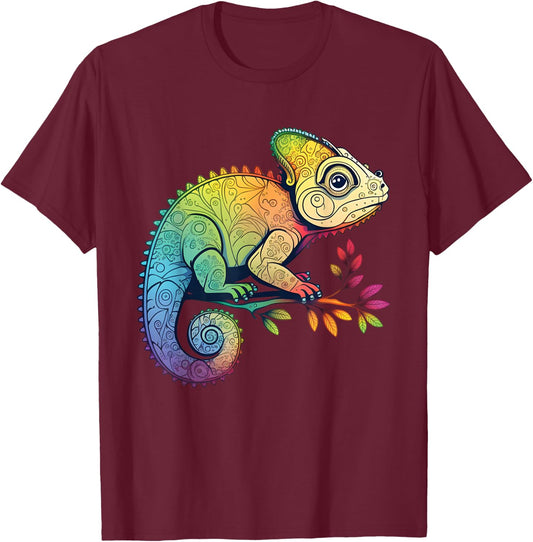 Colorful Chameleon Camouflage Rainforest Chameleon Lizard T-Shirt - T-Shirt | Maroon