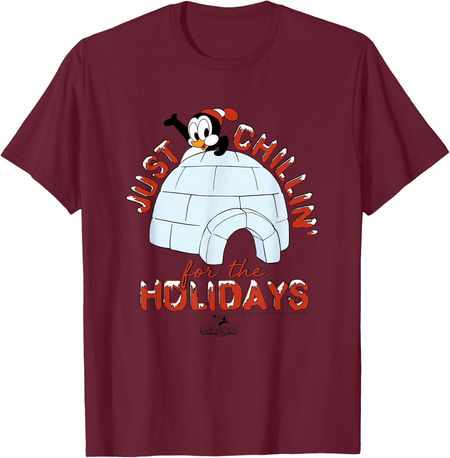 Chilly Willy - , Blue, Short Sleeve, Size Small, Casual, Cartoon Graphic, Holiday Theme T-Shirt - T-Shirt | Maroon