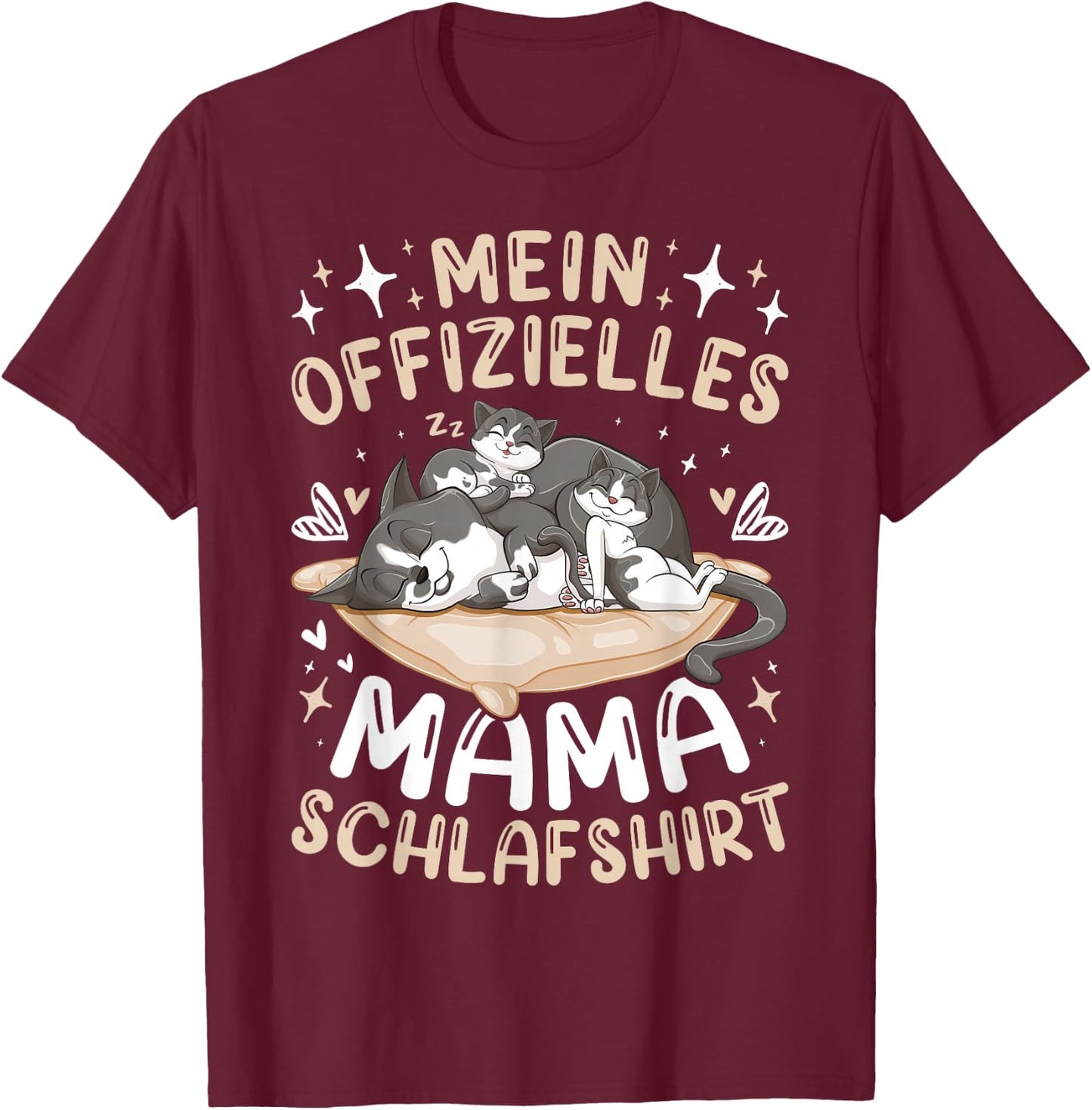 Offizielles Mama Schlafshirt Mutter Hauskatze mit 2 Kätzchen T-Shirt - T-Shirt | Maroon