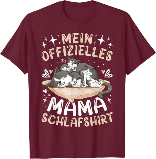 Offizielles Mama Schlafshirt Mutter Hauskatze mit 2 Kätzchen T-Shirt - T-Shirt | Maroon