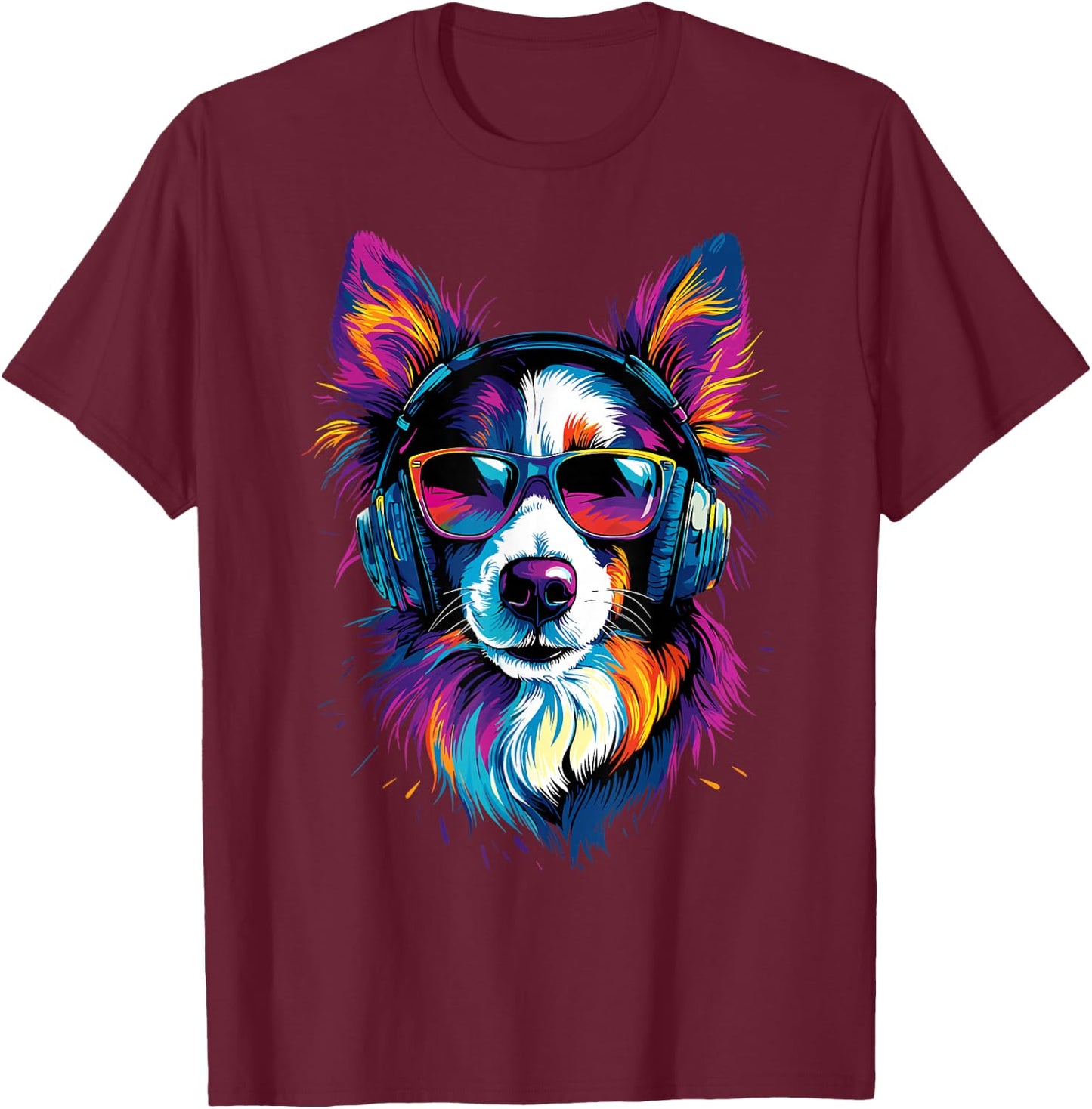 Border Collie mit Sonnenbrille Welpe Süße Border Collies T-Shirt - T-Shirt | Maroon