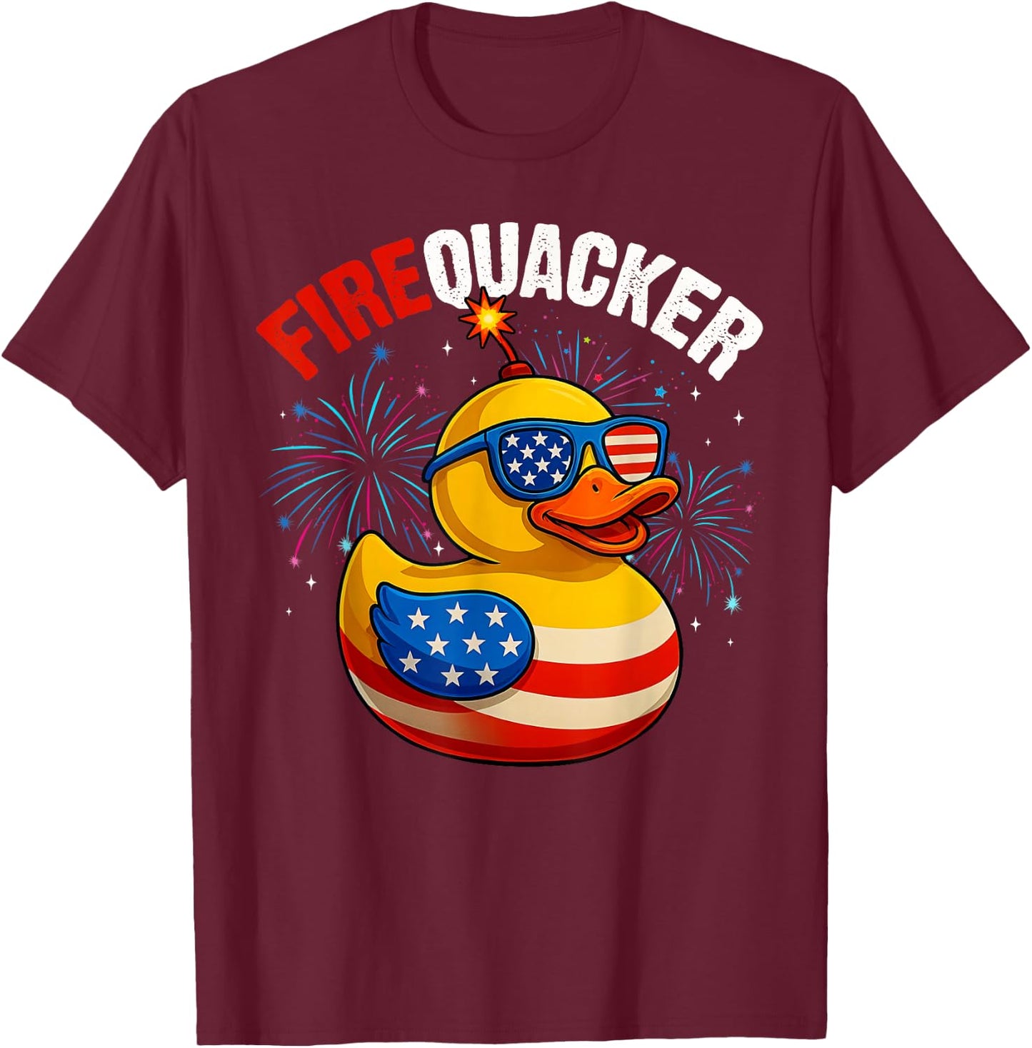 Funny Fourth of July Duck Firequacker Patriotic 4th of July T-Shirt - T-Shirt | Maroon