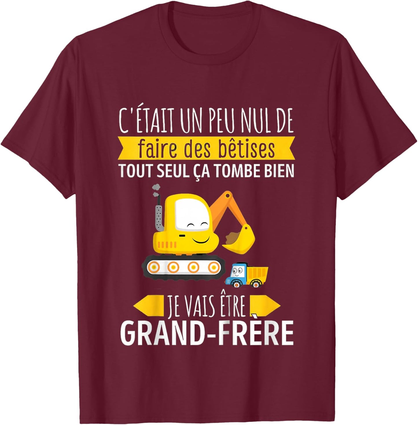 Child Future Big Brother 2024 Construction Excavator , Black, 2 T-Shirt - T-Shirt | Maroon