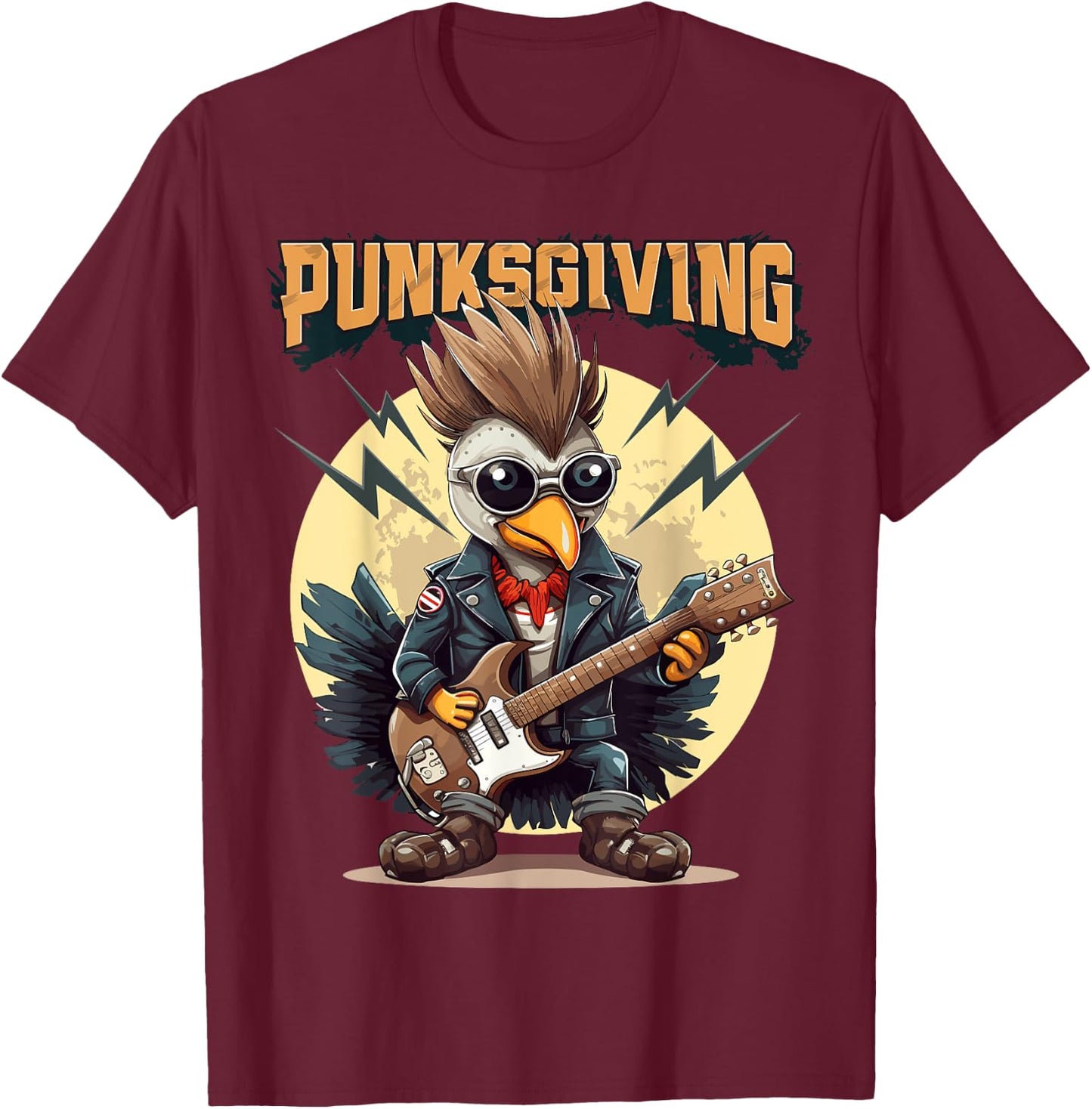Punksgiving - Funny Thanksgiving Turkey Punk Rock Men Women T-Shirt - T-Shirt | Maroon