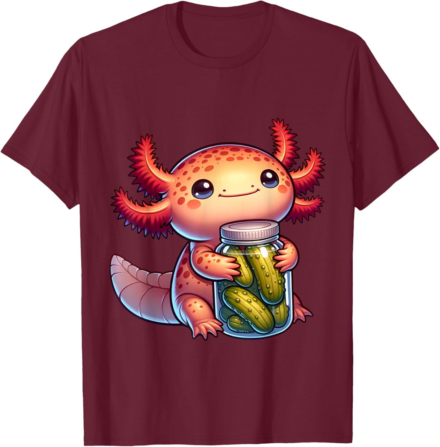 Cute Axolotl With Pickles. Funny Axolotl And Pickles Lover T-Shirt - T-Shirt | Maroon