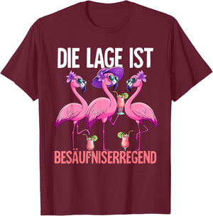 with German Text "Die Lage Ist Besäufniserregend, black T-Shirt - T-Shirt | Maroon
