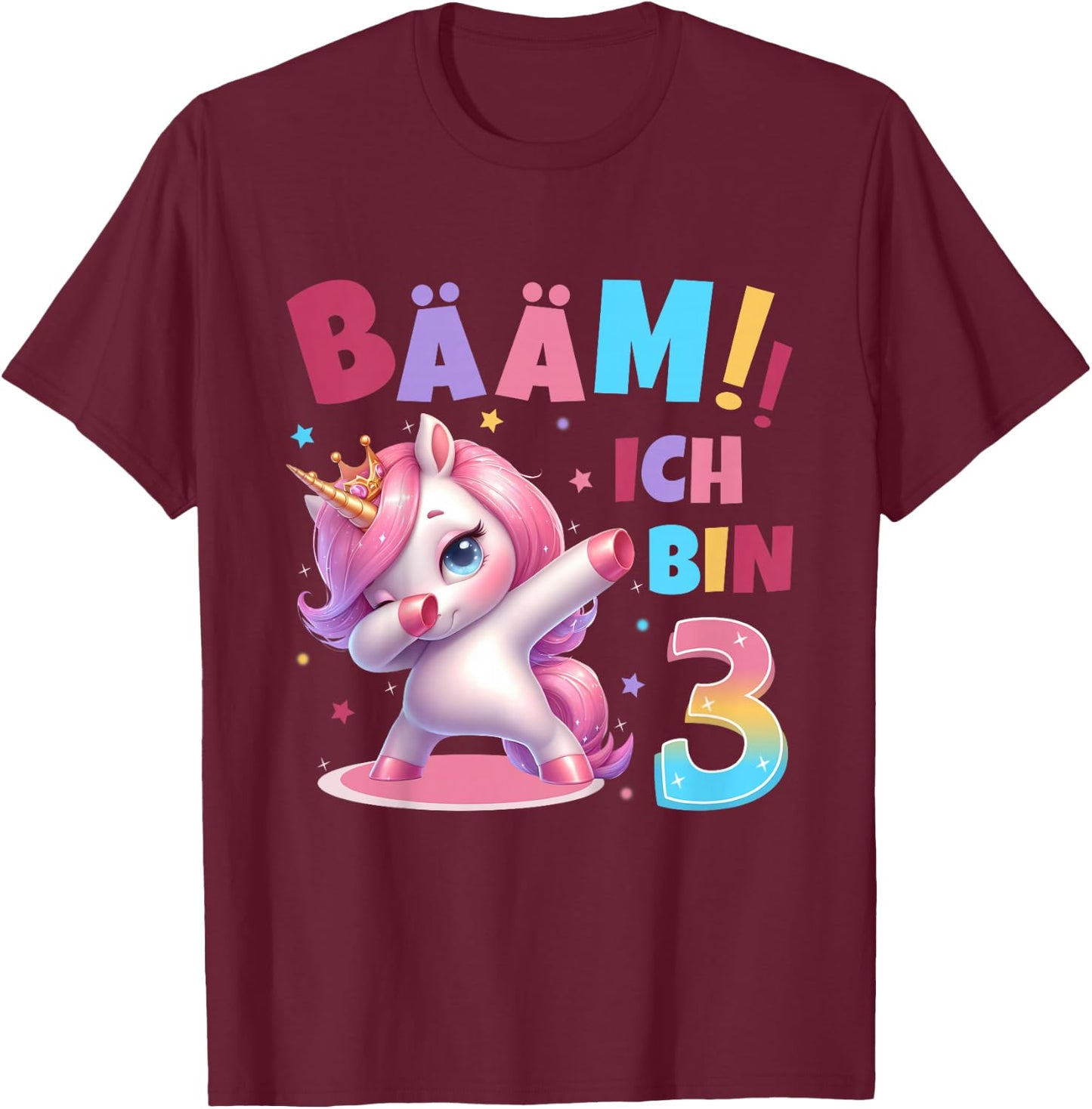 Children's 3rd Birthday Girl 3 Years Unicorn Party Outfit Unicorn , black T-Shirt - T-Shirt | Maroon
