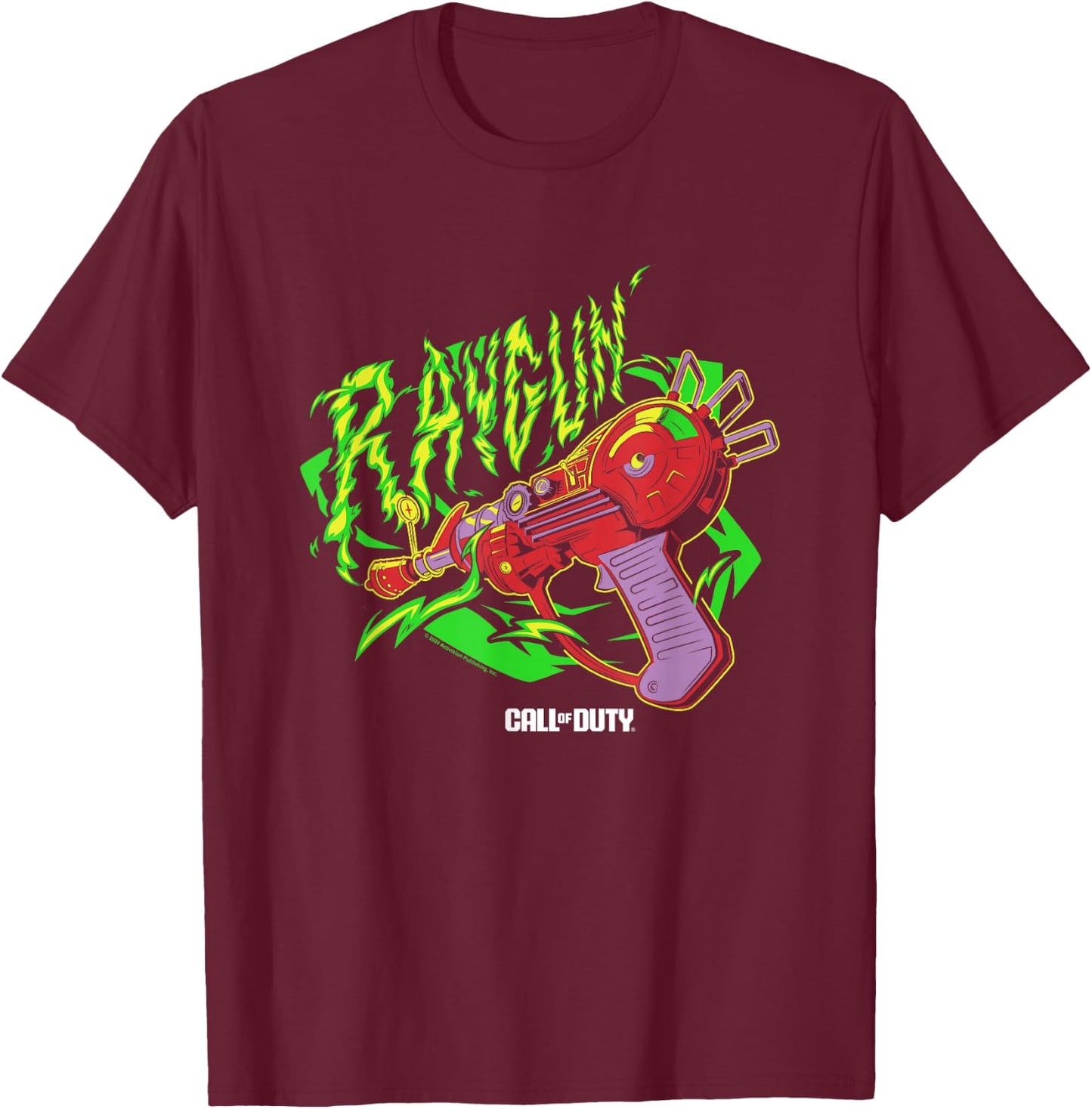 Call Of Duty Raygun Zombie Green Neon Big Chest Retro Logo T-Shirt - T-Shirt | Maroon