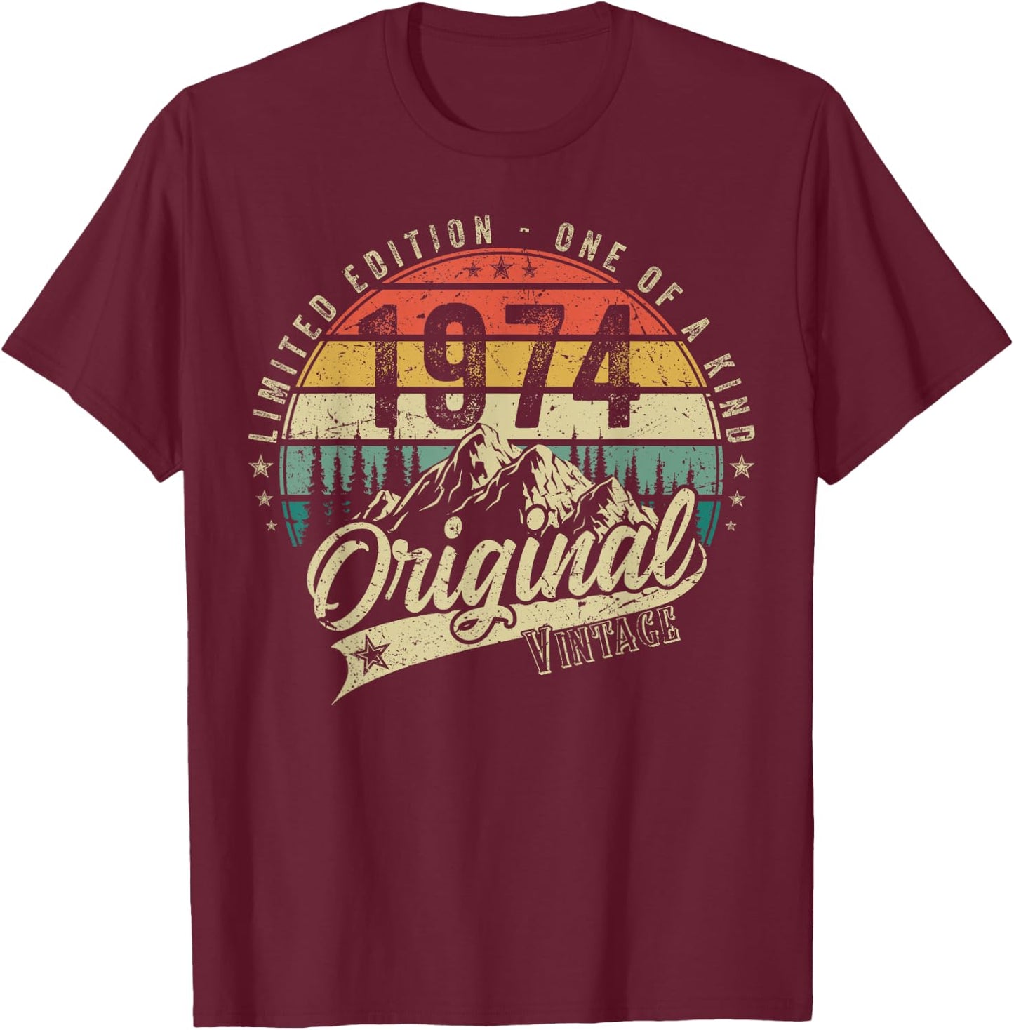 1974 Vintage Vintage Birthday Retro Men Women Gift , black T-Shirt - T-Shirt | Maroon